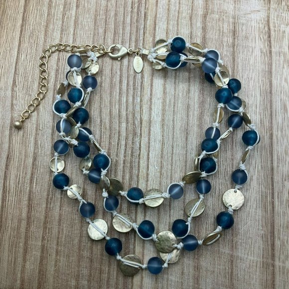 Chico's Jewelry - Chico's Blue & Gold Tone Beaded Multi Strand Necklace
